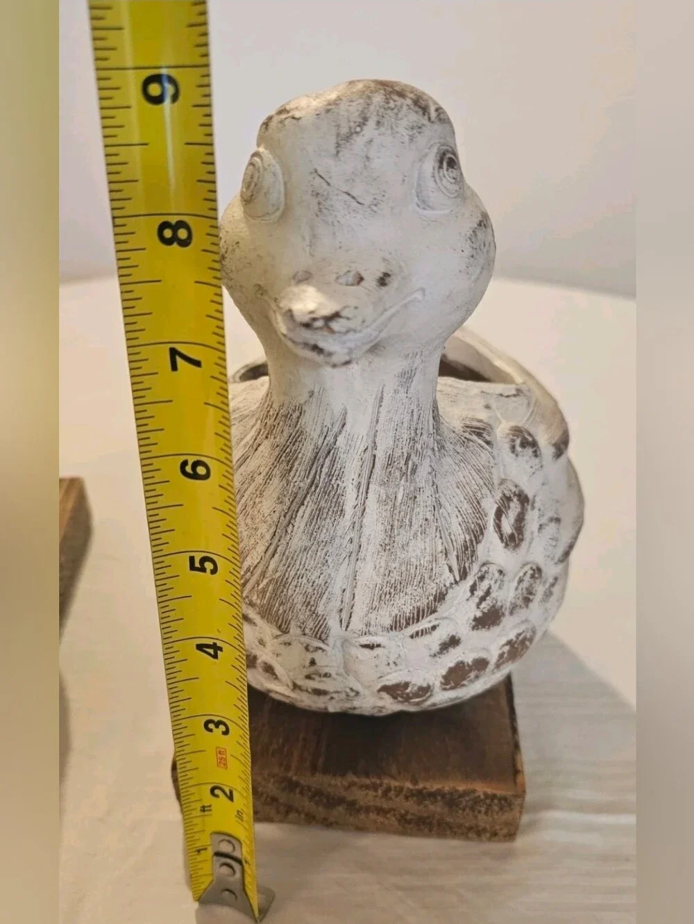 Vintage White Distressed Clay Terra  Cotta Duck Planters On Wood Base